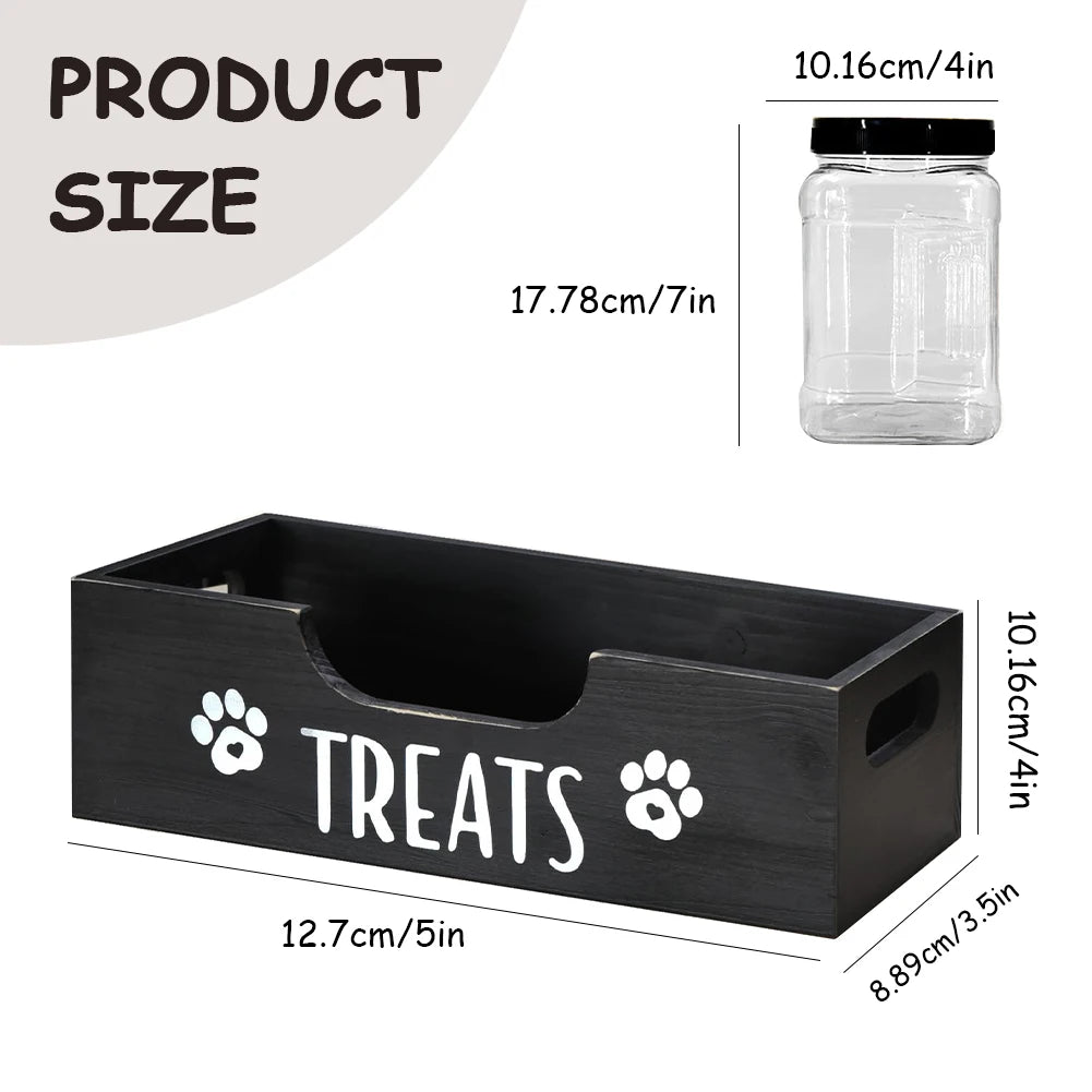Wooden Pet Snack Storage Box with 3 Plastic Treat Jar Dog Food Storage Holder Multifunction Snack Organizer for Cat Food Storage