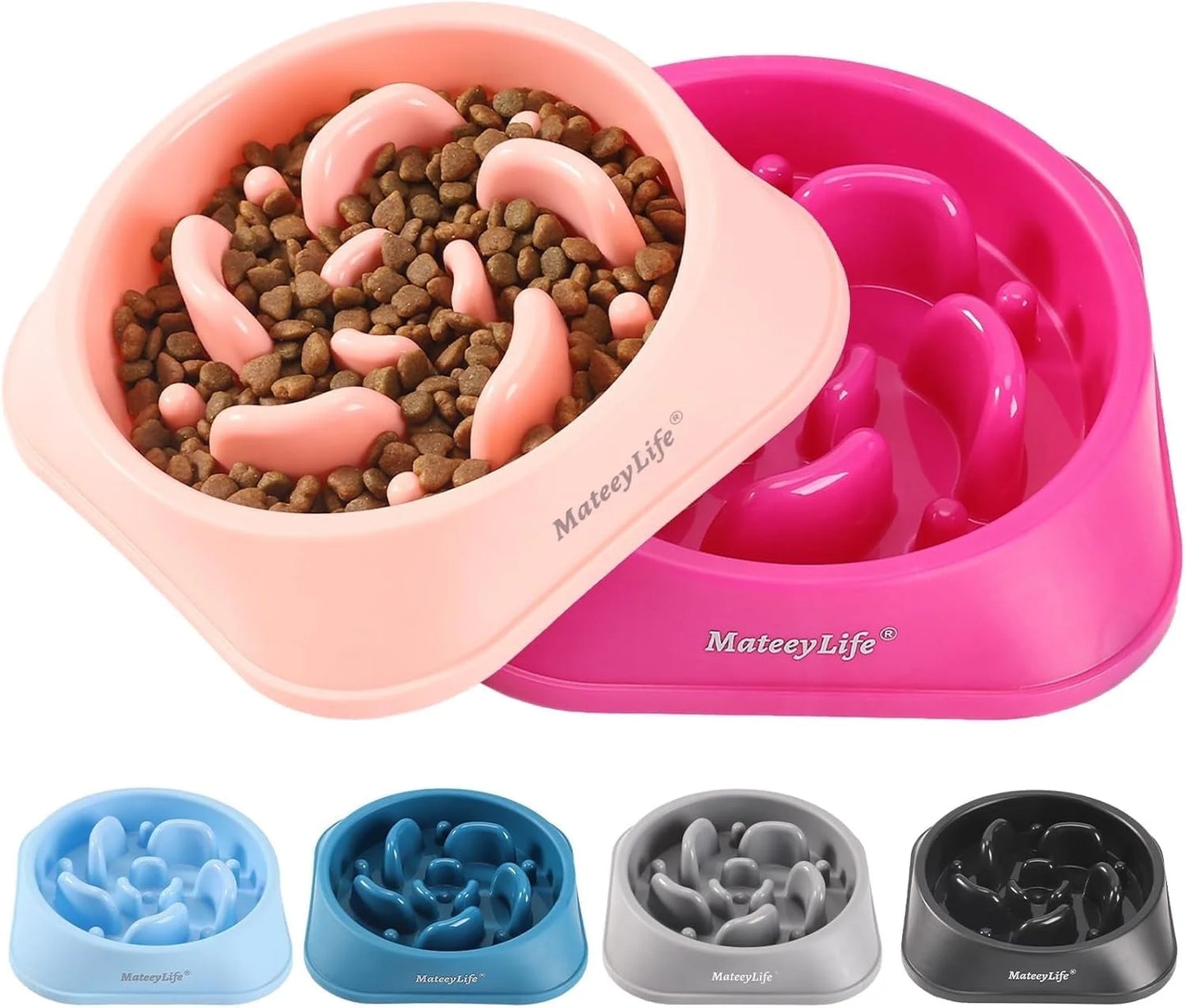 Slow Feeder Dog Bowls 2PCS, Anti-Choking Puzzle Dog Food Bowls, Anti-Slip Interactive Dog Feeding Bowls That Slow down Eating, Bloat Stop Maze Dog Dishes for All Breeds Pets Pink&Purple