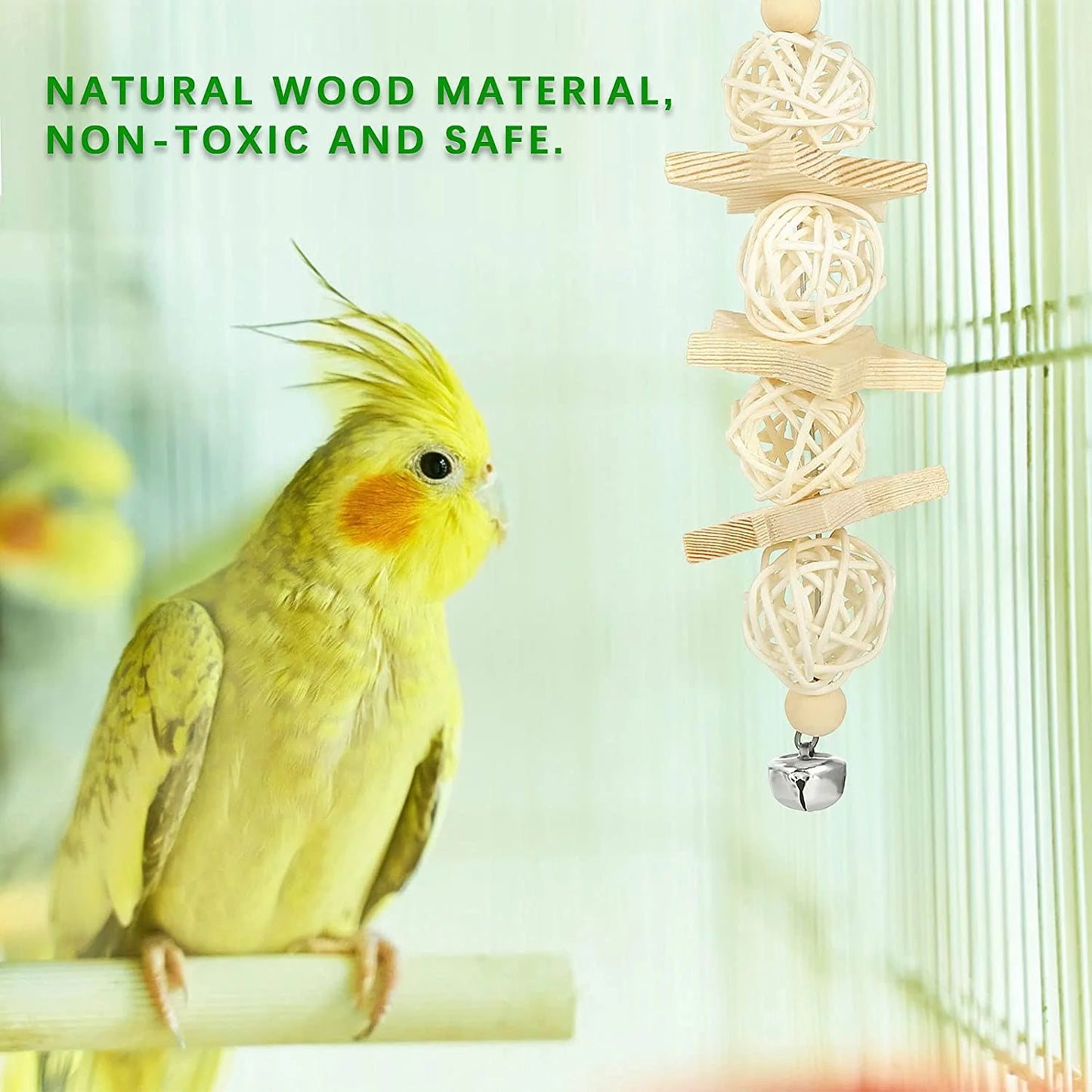 8 Pack Extra Large Bird Toys for Parakeet Toys for Bird Cage Accessories Parakeets Swing Chewing Toys, Wooden Bird Toys for Cage Parrots Toys, Bird Training Toys, Parrot Hanging Swing