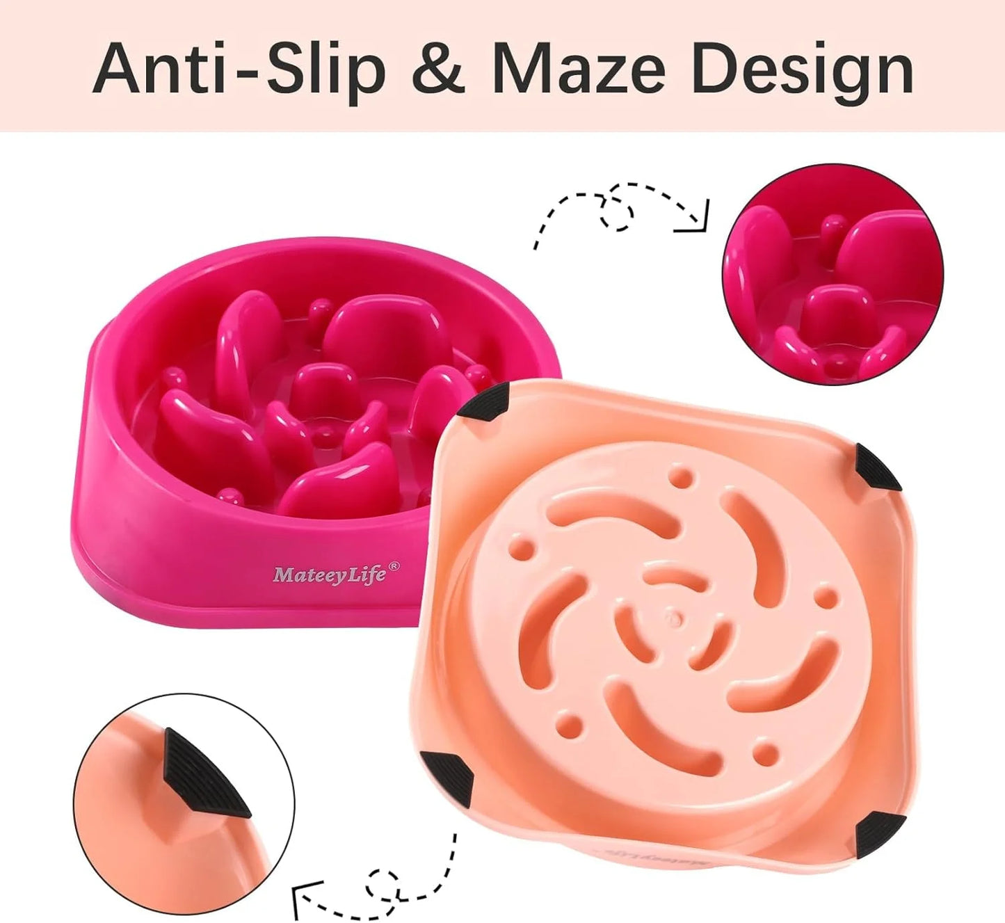 Slow Feeder Dog Bowls 2PCS, Anti-Choking Puzzle Dog Food Bowls, Anti-Slip Interactive Dog Feeding Bowls That Slow down Eating, Bloat Stop Maze Dog Dishes for All Breeds Pets Pink&Purple
