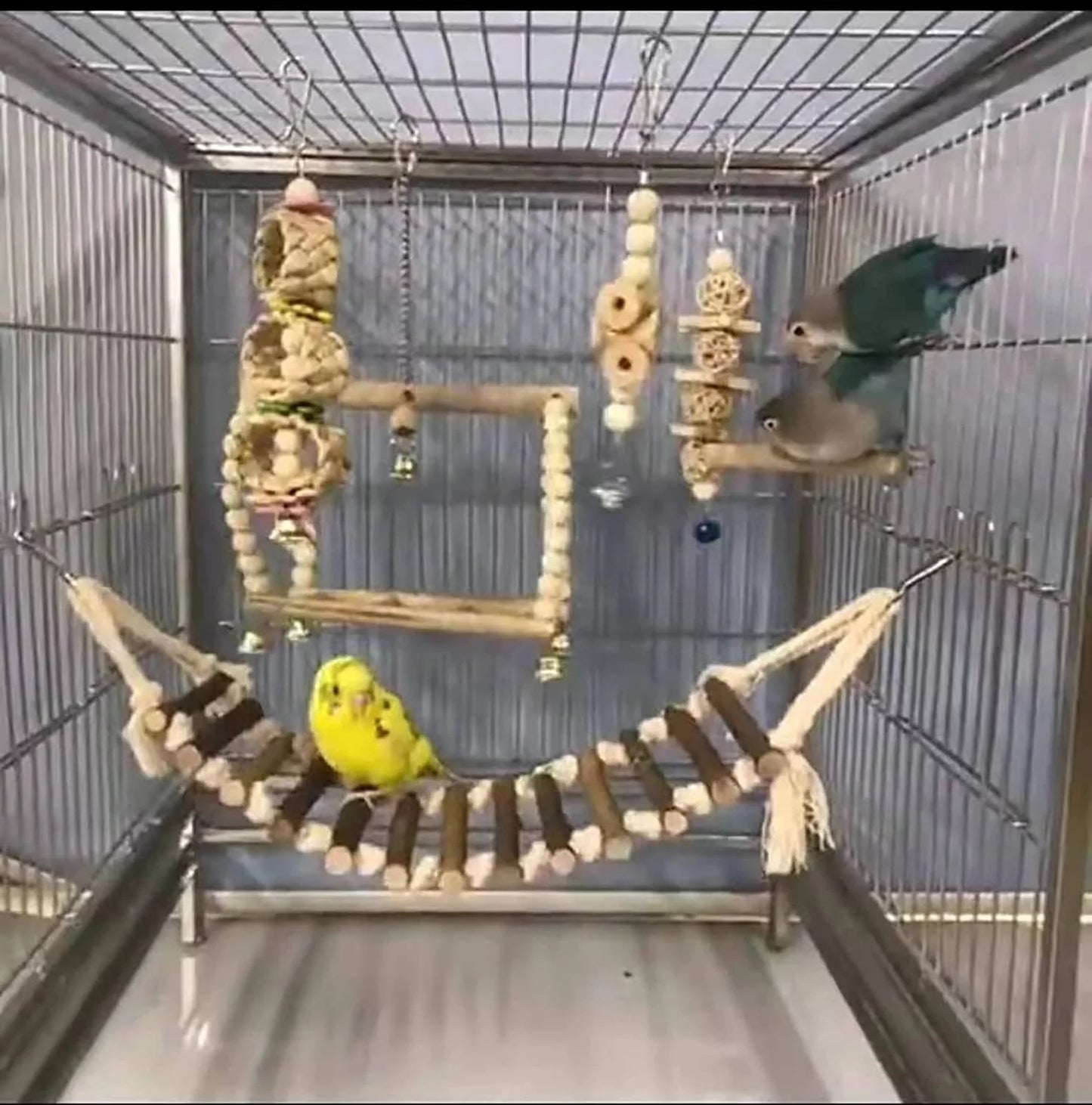 8 Pack Extra Large Bird Toys for Parakeet Toys for Bird Cage Accessories Parakeets Swing Chewing Toys, Wooden Bird Toys for Cage Parrots Toys, Bird Training Toys, Parrot Hanging Swing