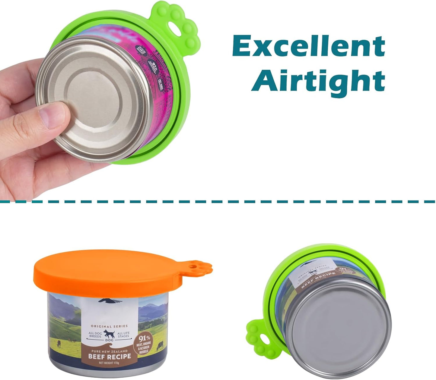 2 Pack Silicone Pet Can Cover Lids, Universal Size for Dog Cat Food, 1 Fit 3 Standard Size Can Tops, BPA Free Dishwasher Safe (Orange, Green)