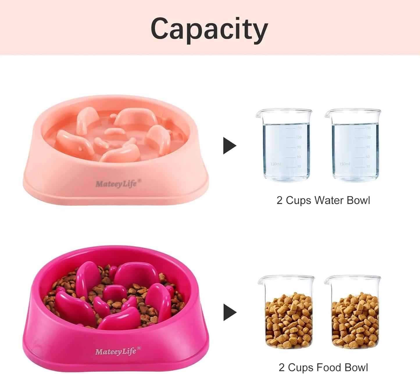 Slow Feeder Dog Bowls 2PCS, Anti-Choking Puzzle Dog Food Bowls, Anti-Slip Interactive Dog Feeding Bowls That Slow down Eating, Bloat Stop Maze Dog Dishes for All Breeds Pets Pink&Purple