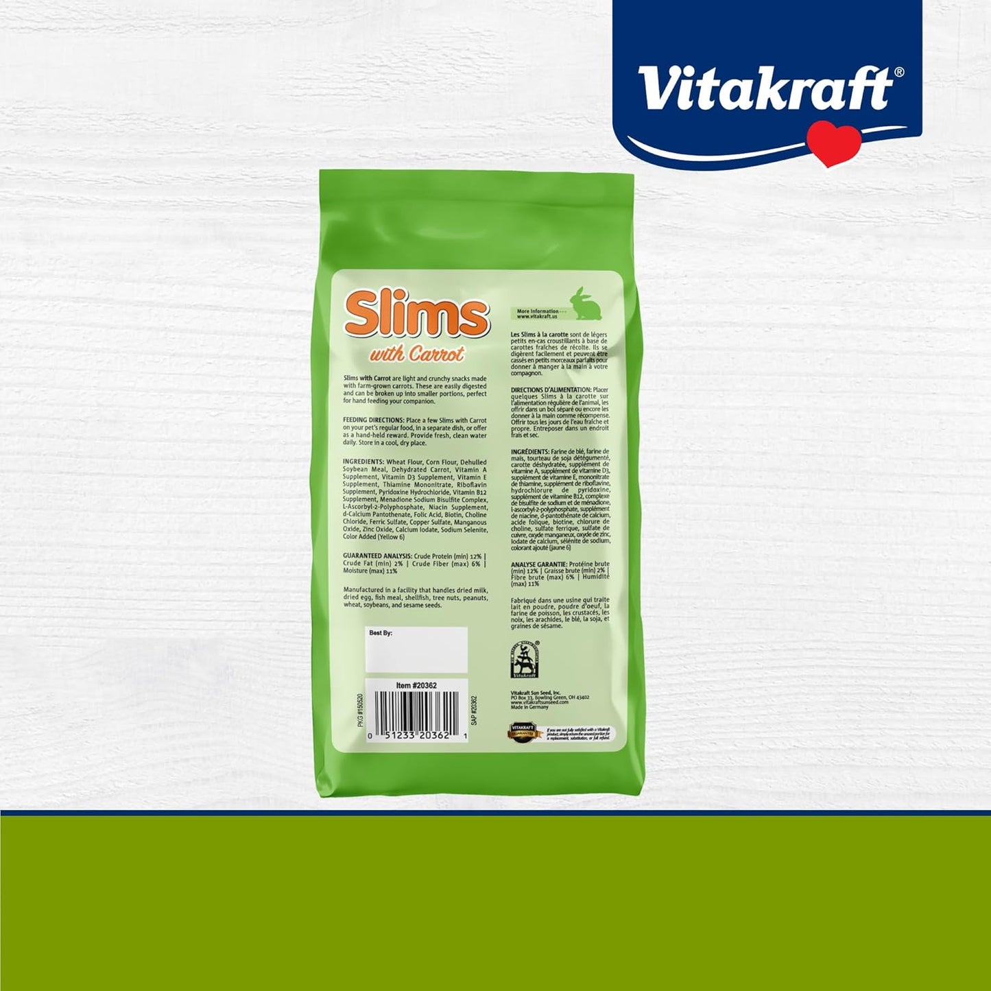 Slims Carrot Small Animal Treats – Light, Healthy Food Bites - Crispy Carrot Treats for Rabbits, Guinea Pigs, Hamsters & Chinchillas (10Oz).