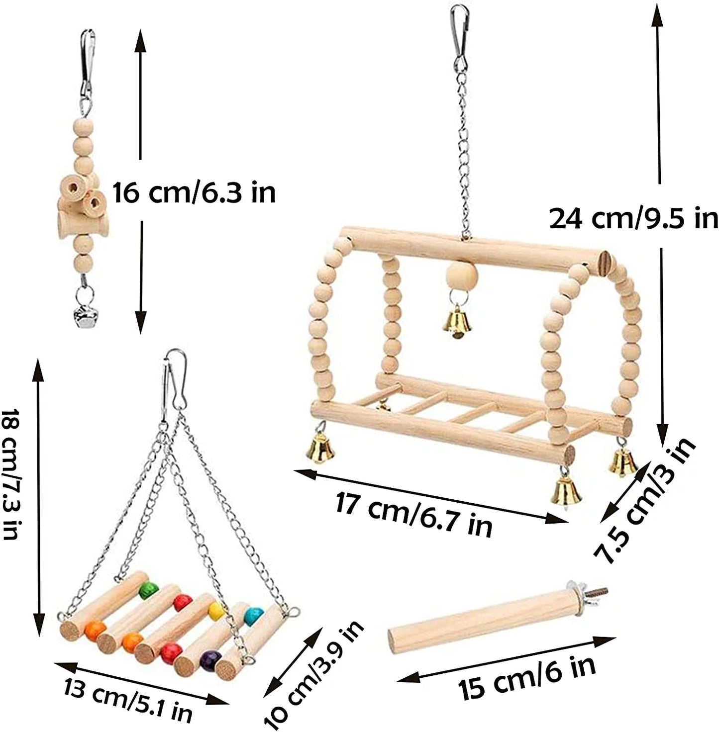 8 Pack Extra Large Bird Toys for Parakeet Toys for Bird Cage Accessories Parakeets Swing Chewing Toys, Wooden Bird Toys for Cage Parrots Toys, Bird Training Toys, Parrot Hanging Swing