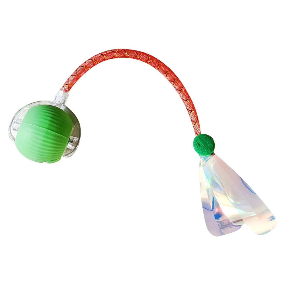 Interactive Cat Toy Ball Rechargeable Electric Cat Toy with Elastic Mesh Tail Cat Toy Ball for Bored Indoor Adult Cat