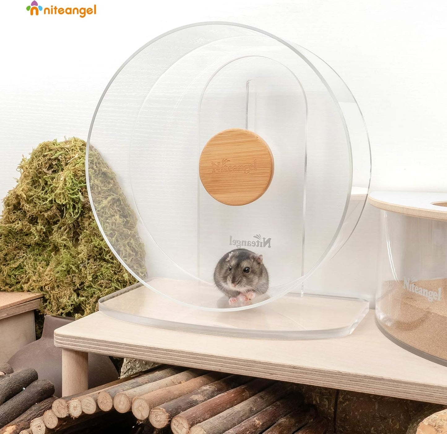 Silent Hamster Exercise Wheel: - Dual-Bearing Quiet Spinning Acrylic Hamster Running Wheel for Dwarf Hamster Gerbils Mice Degus or Other Small Animals (S)