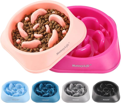 Slow Feeder Dog Bowls 2PCS, Anti-Choking Puzzle Dog Food Bowls, Anti-Slip Interactive Dog Feeding Bowls That Slow down Eating, Bloat Stop Maze Dog Dishes for All Breeds Pets Pink&Purple