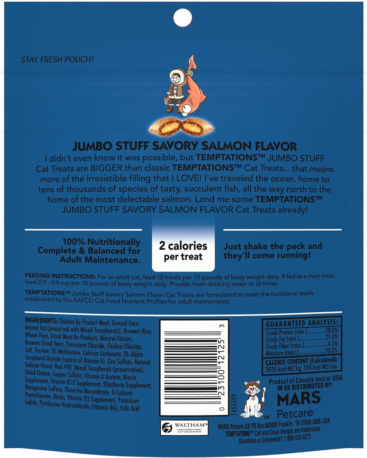 Jumbo Stuff Crunchy and Soft Cat Treats, Savory Salmon Flavor, 5.3 Oz. Pouch (Pack of 10)