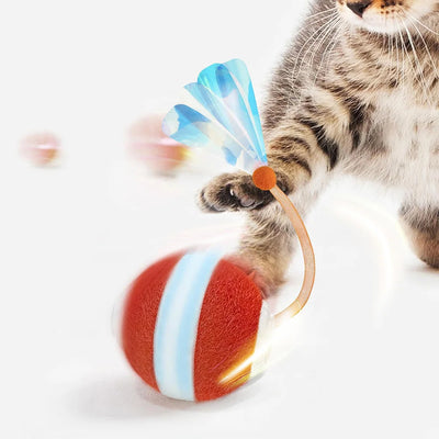 Interactive Cat Toy Ball Rechargeable Electric Cat Toy with Elastic Mesh Tail Cat Toy Ball for Bored Indoor Adult Cat