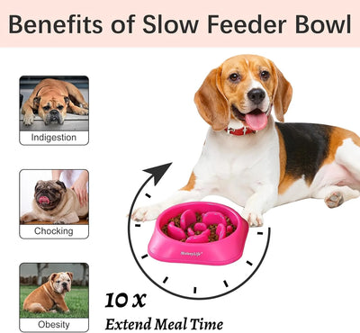 Slow Feeder Dog Bowls 2PCS, Anti-Choking Puzzle Dog Food Bowls, Anti-Slip Interactive Dog Feeding Bowls That Slow down Eating, Bloat Stop Maze Dog Dishes for All Breeds Pets Pink&Purple