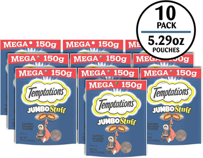 Jumbo Stuff Crunchy and Soft Cat Treats, Savory Salmon Flavor, 5.3 Oz. Pouch (Pack of 10)
