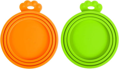 2 Pack Silicone Pet Can Cover Lids, Universal Size for Dog Cat Food, 1 Fit 3 Standard Size Can Tops, BPA Free Dishwasher Safe (Orange, Green)