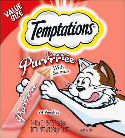 Creamy Puree Squeezable Lickable Wet Cat Treats with Salmon, 0.42 Oz. Tubes, 24 Count